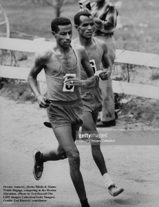 Oromo runners, Abebe Bikila & Mamo Wolde, competing in the Boston Marathon. Photo by Ted Russell.The LIFE Images Collection.Getty Images.