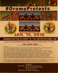 #OromoProtests,Solidarity rally infront of UN, New York 15 January 2016