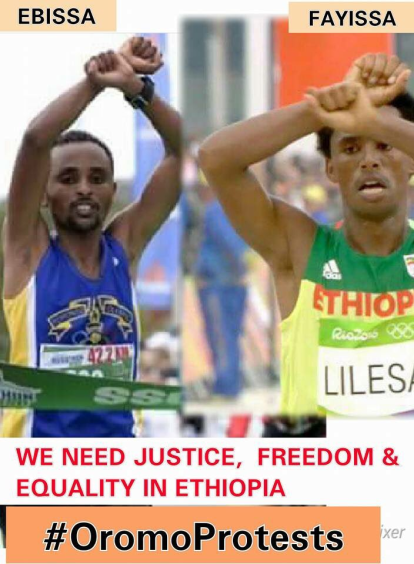 Quebec City Marathon winner, Oromo athlete, Ebisa Ejigu, replicates Rio Olympic medallist’s #OromoProtests. p2