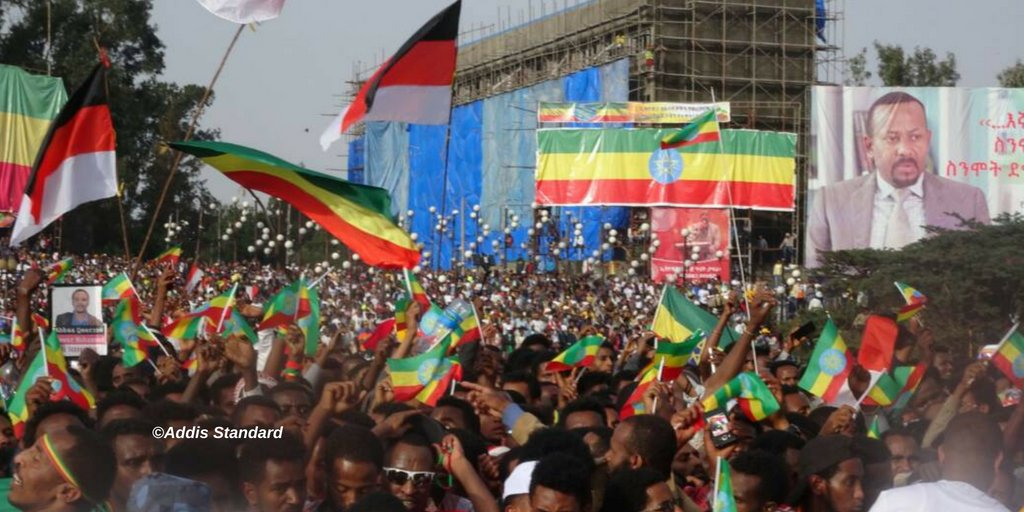 Millions have gathered at Hulluuqo kormaa (Meskel square), in Finfinnee (Addis Ababa)  to take part in a peaceful solidarity rally in support of PM Abiy Ahmed's reform agenda. #March4Abiy #AbiyAhmed #Ethiopia #OromoProtests.png